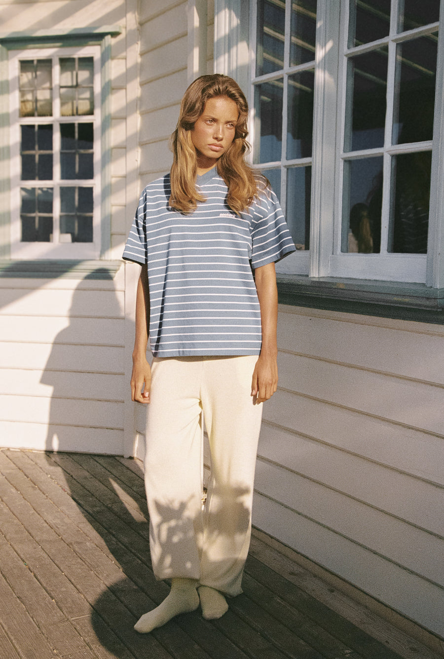 Devon Striped Oversized Tee in Blue Wash