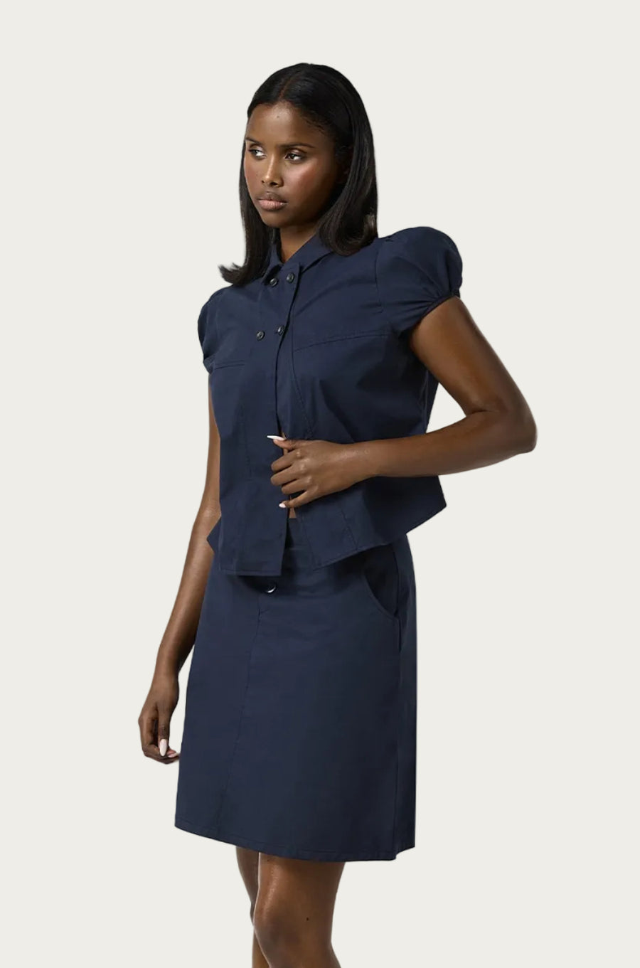 Wendy Cotton Knee Length Skirt in Navy