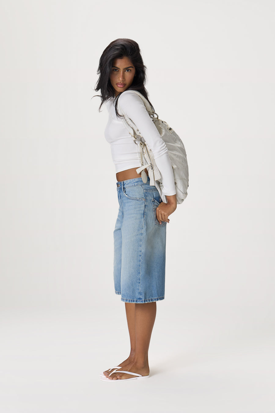 Lenzie Layered Long Sleeve Top in White