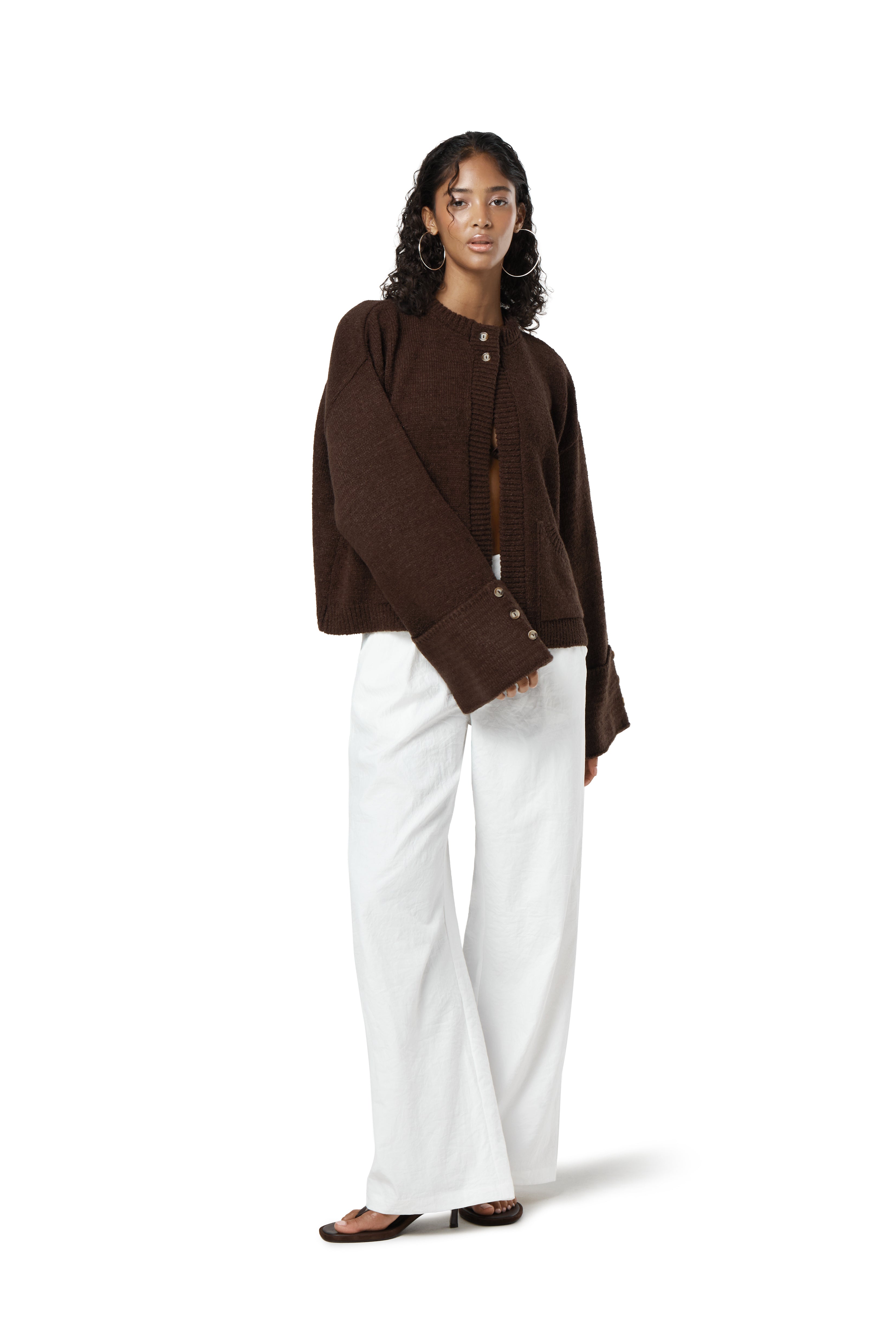 Sable Button Top Cardigan in Brown