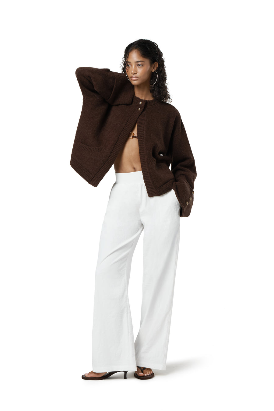 Sable Button Top Cardigan in Brown