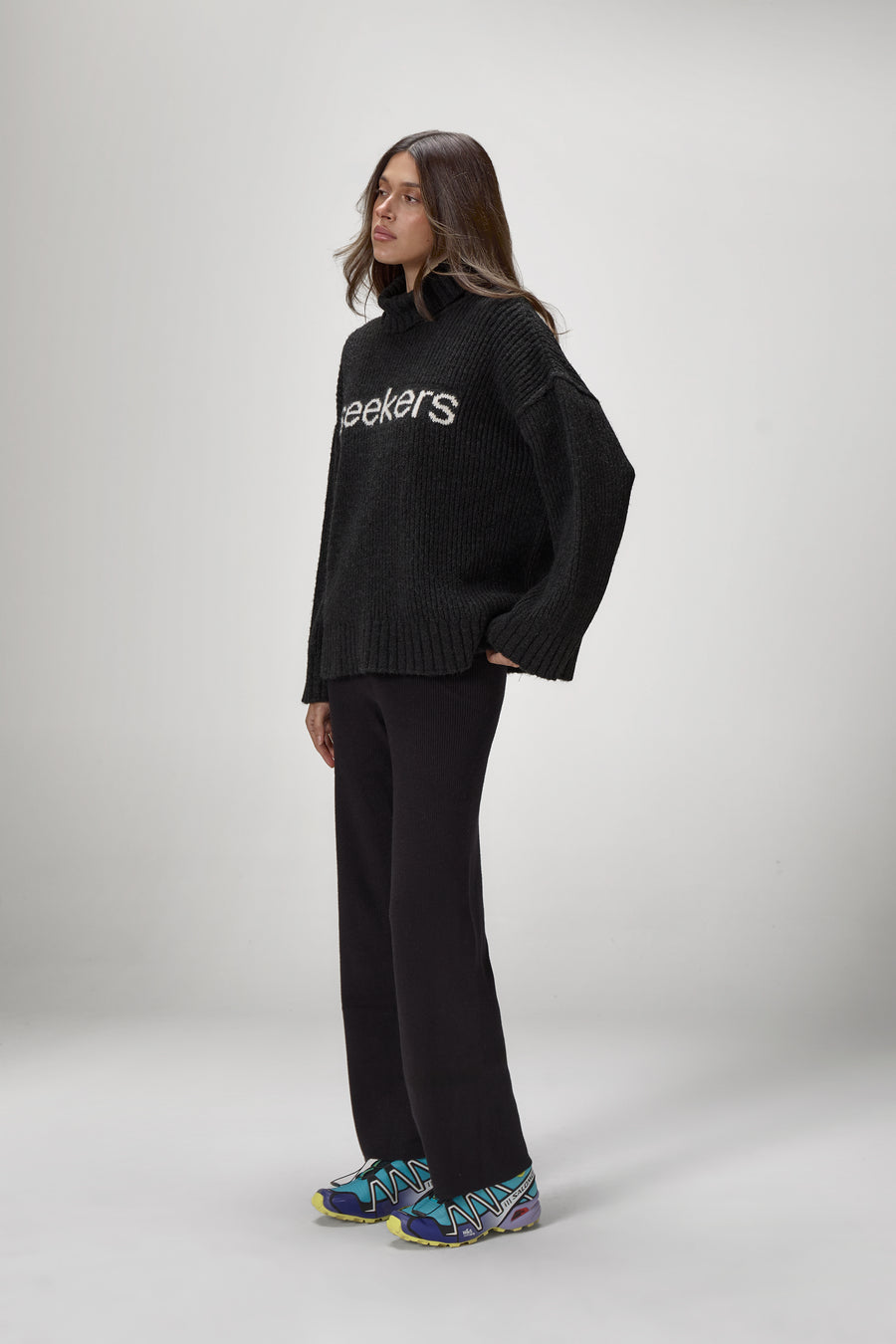 Misty Roll Neck Knit Jumper in Black