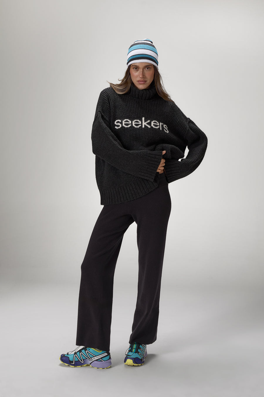 Misty Roll Neck Knit Jumper in Black