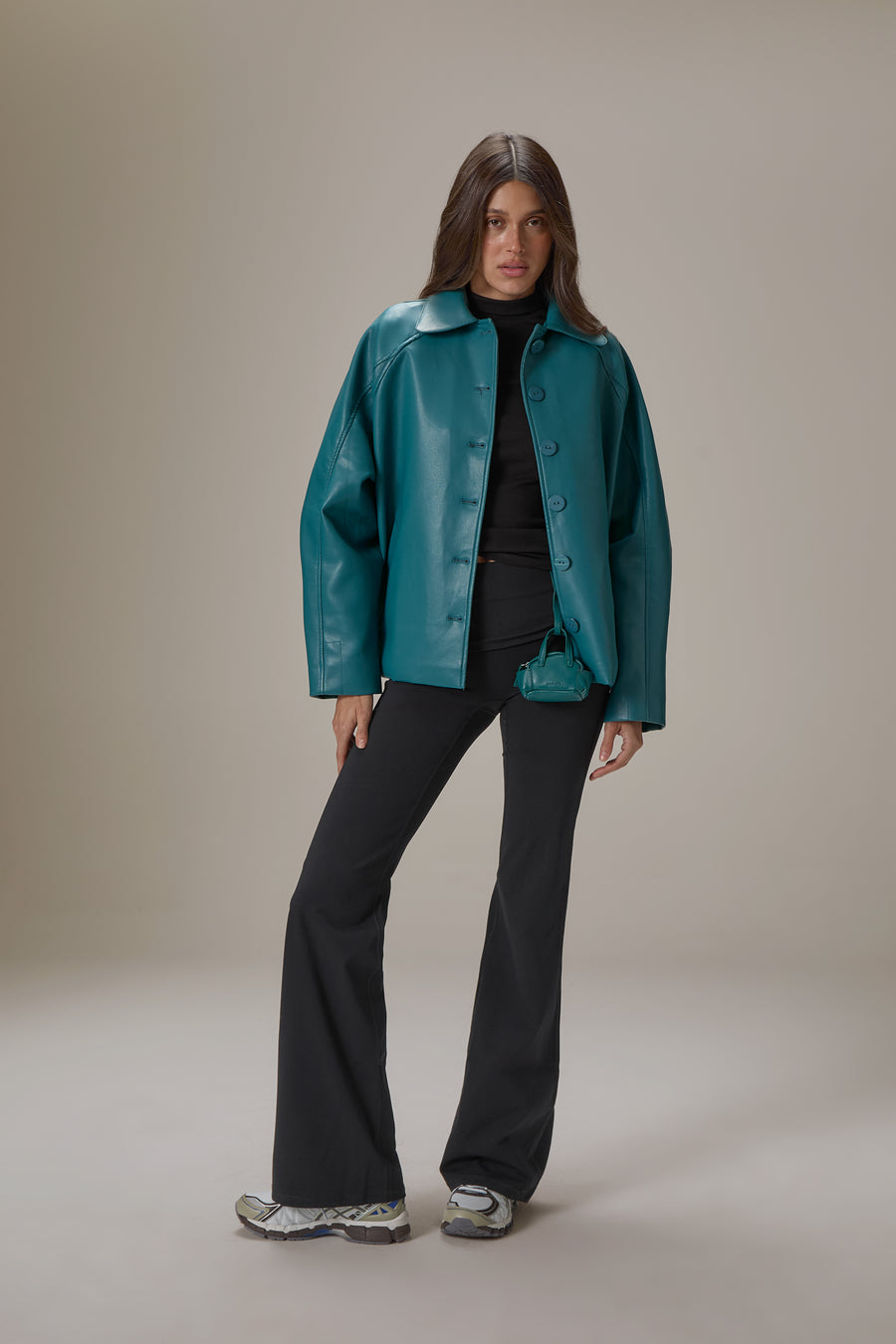 Hollies Classic Faux Leather Jacket in Dark Cyan