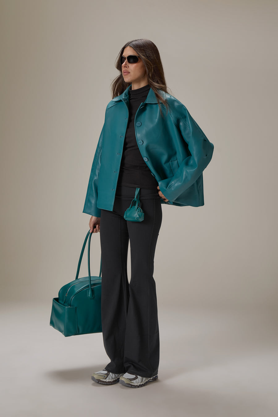 Hollies Classic Faux Leather Jacket in Dark Cyan