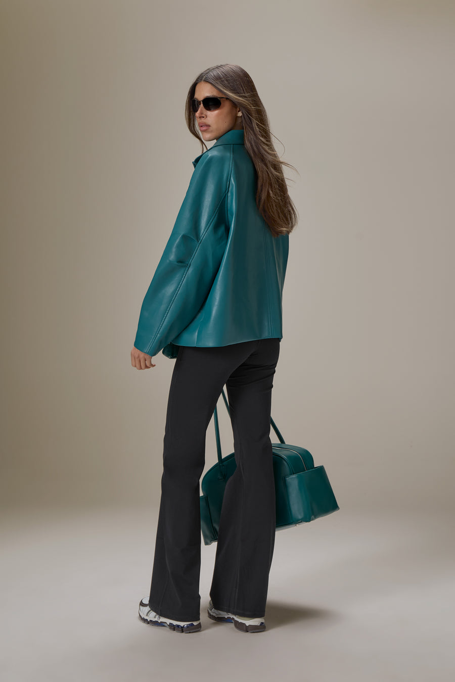 Hollies Classic Faux Leather Jacket in Dark Cyan