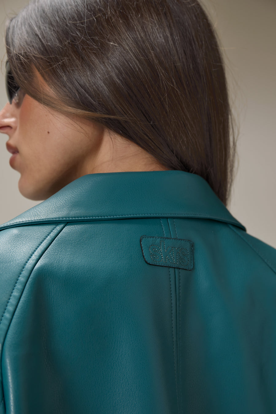 Hollies Classic Faux Leather Jacket in Dark Cyan