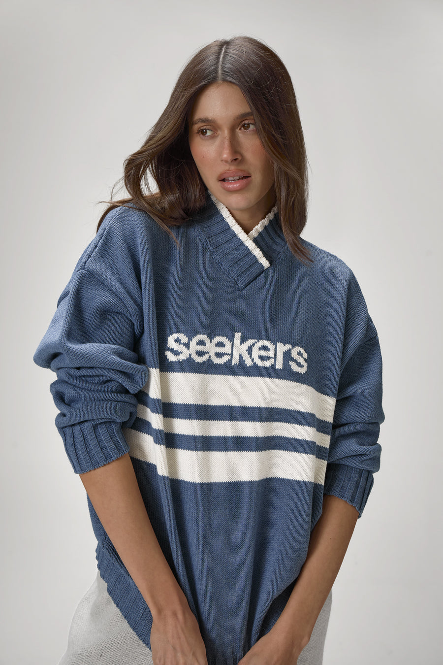 Peggy Logo Knit Sweater in Blue