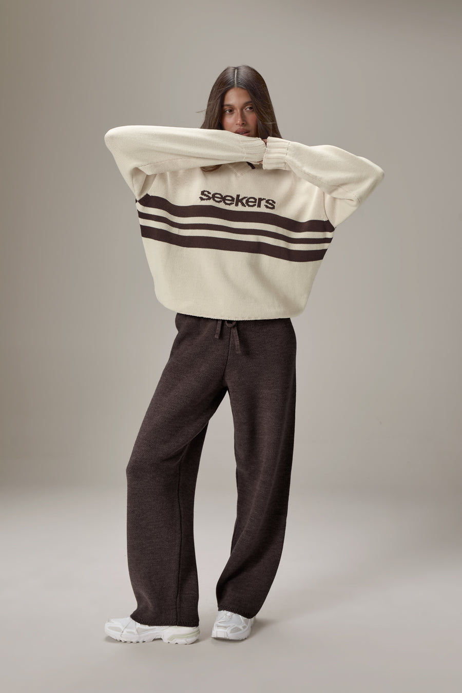 Peggy Logo Knit Sweater in Beige