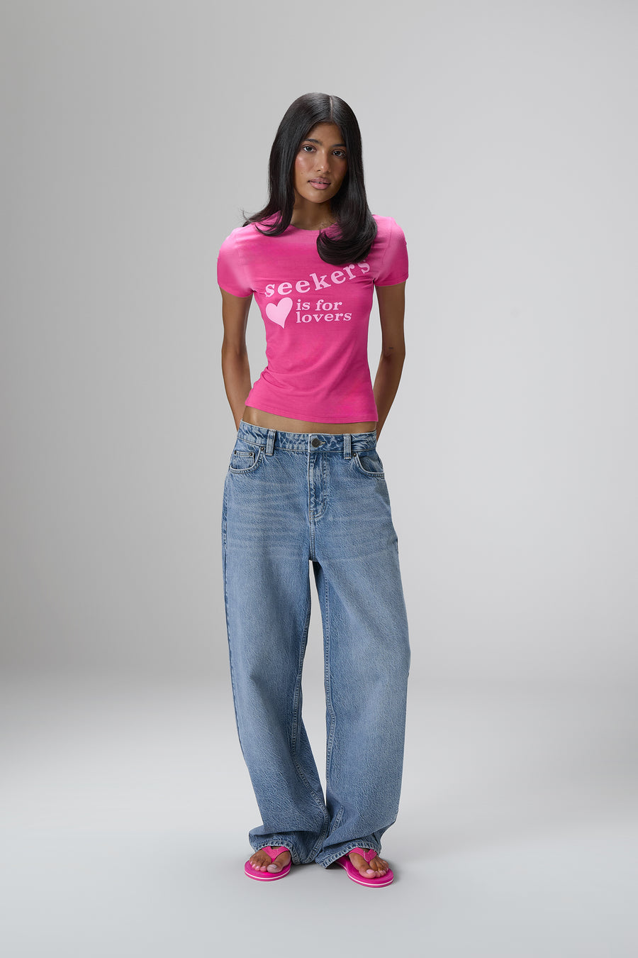 Lovers Stretch Baby Tee in Hottest Pink
