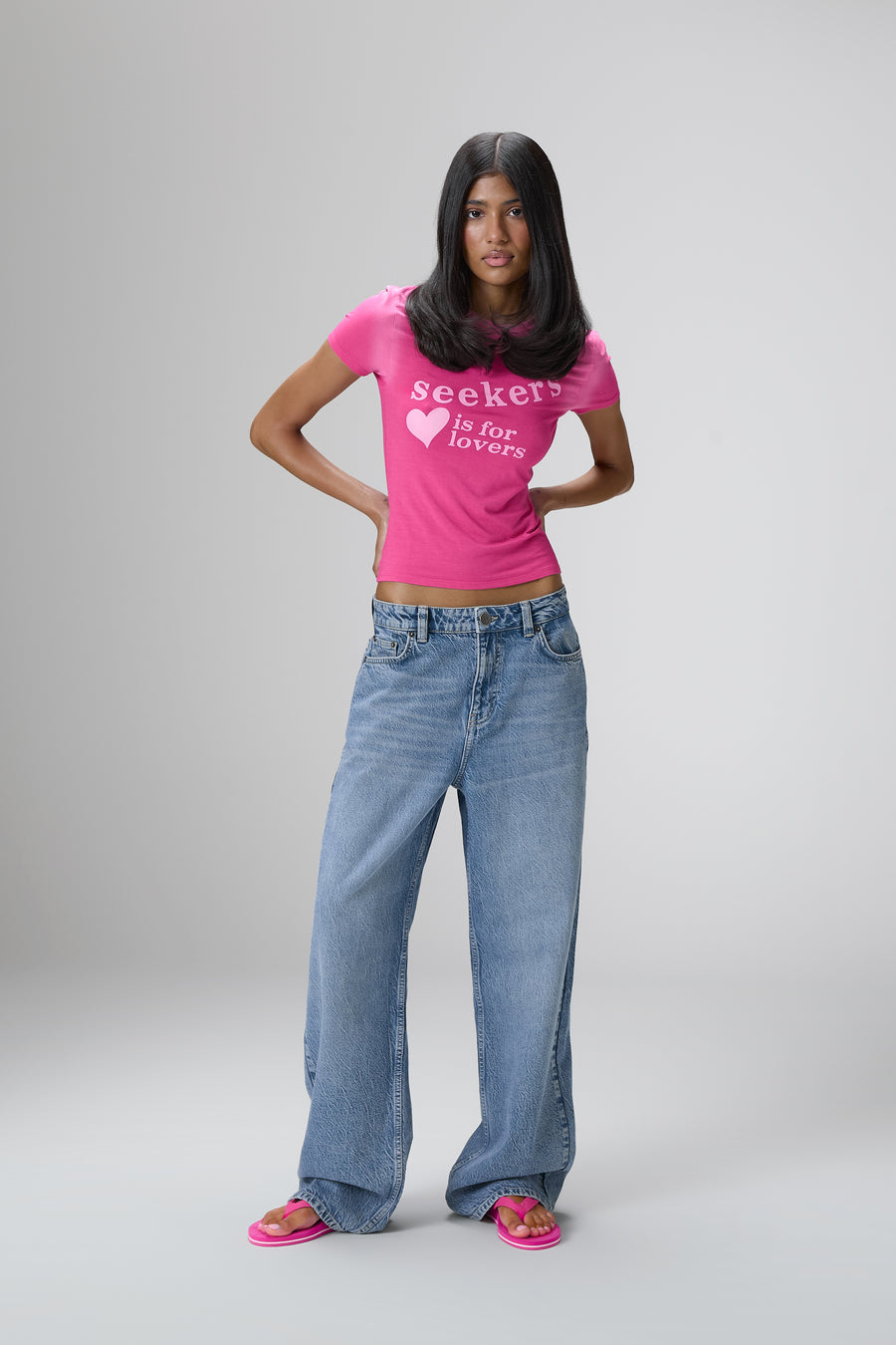 Lovers Stretch Baby Tee in Hottest Pink