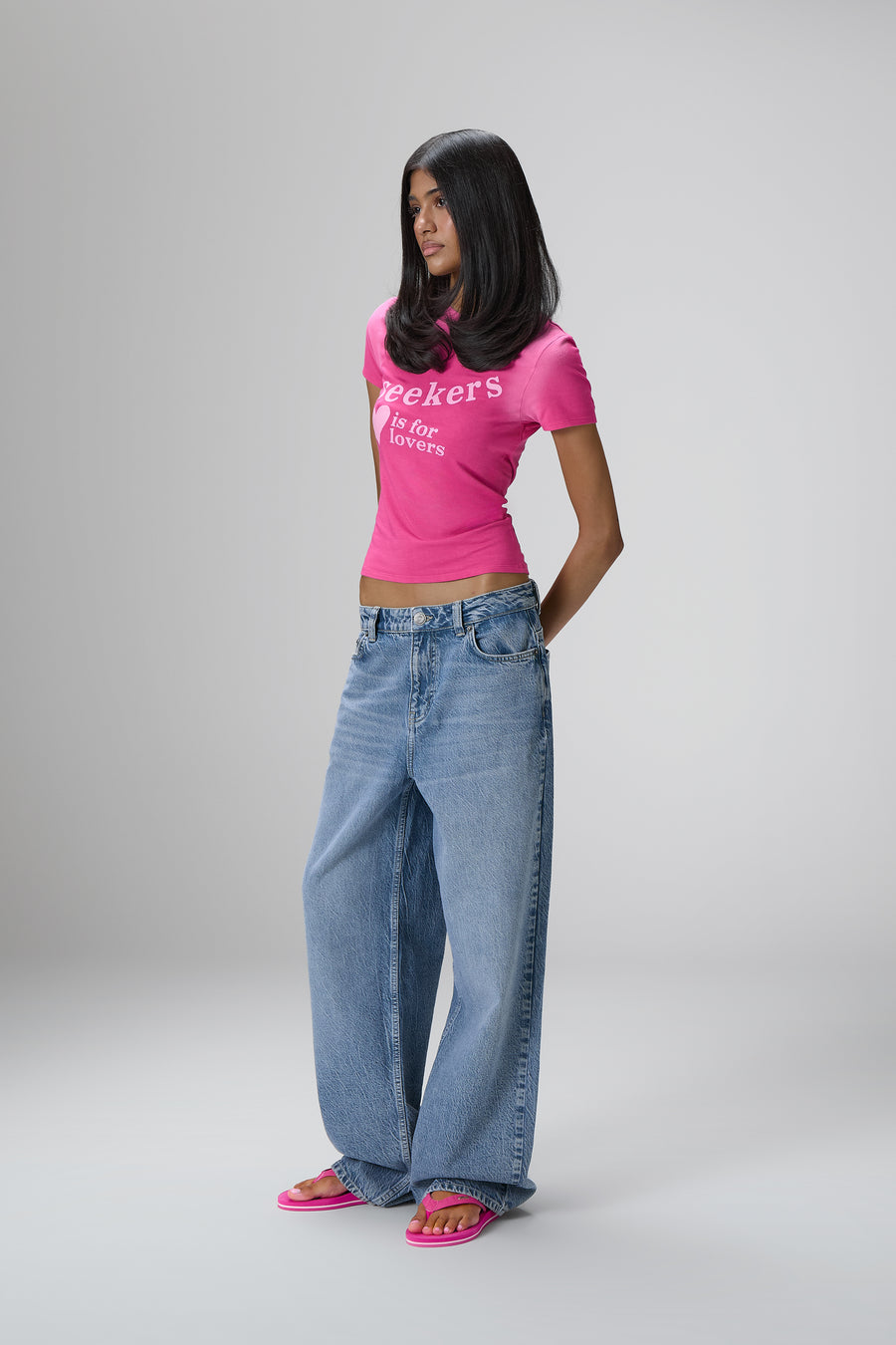 Lovers Stretch Baby Tee in Hottest Pink