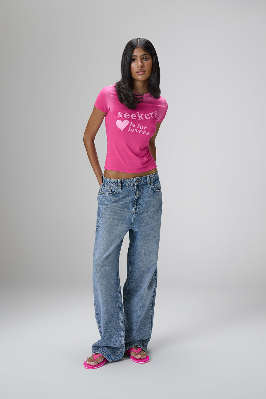 Lovers Stretch Baby Tee in Hottest Pink