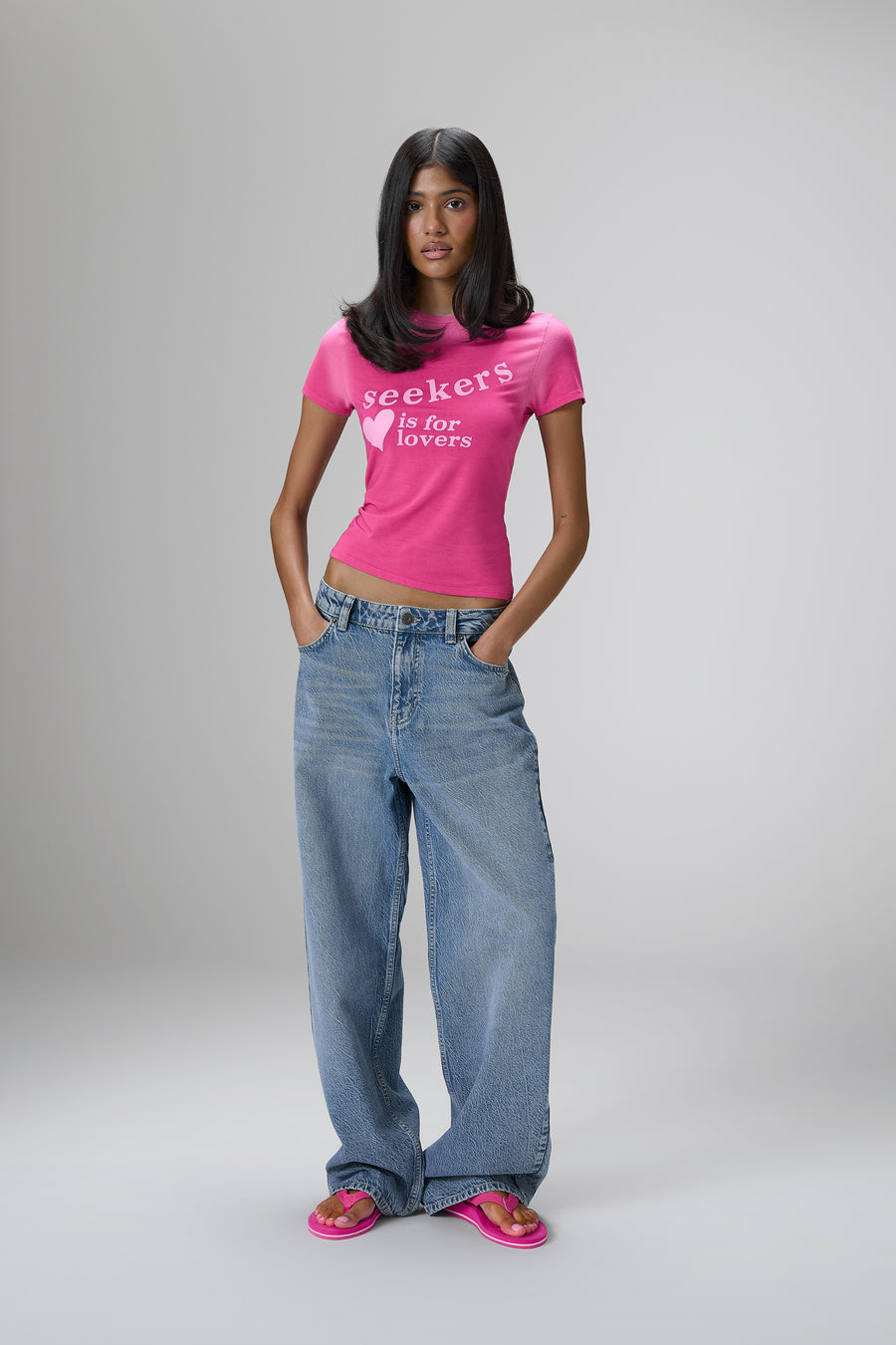 Lovers Stretch Baby Tee in Hottest Pink