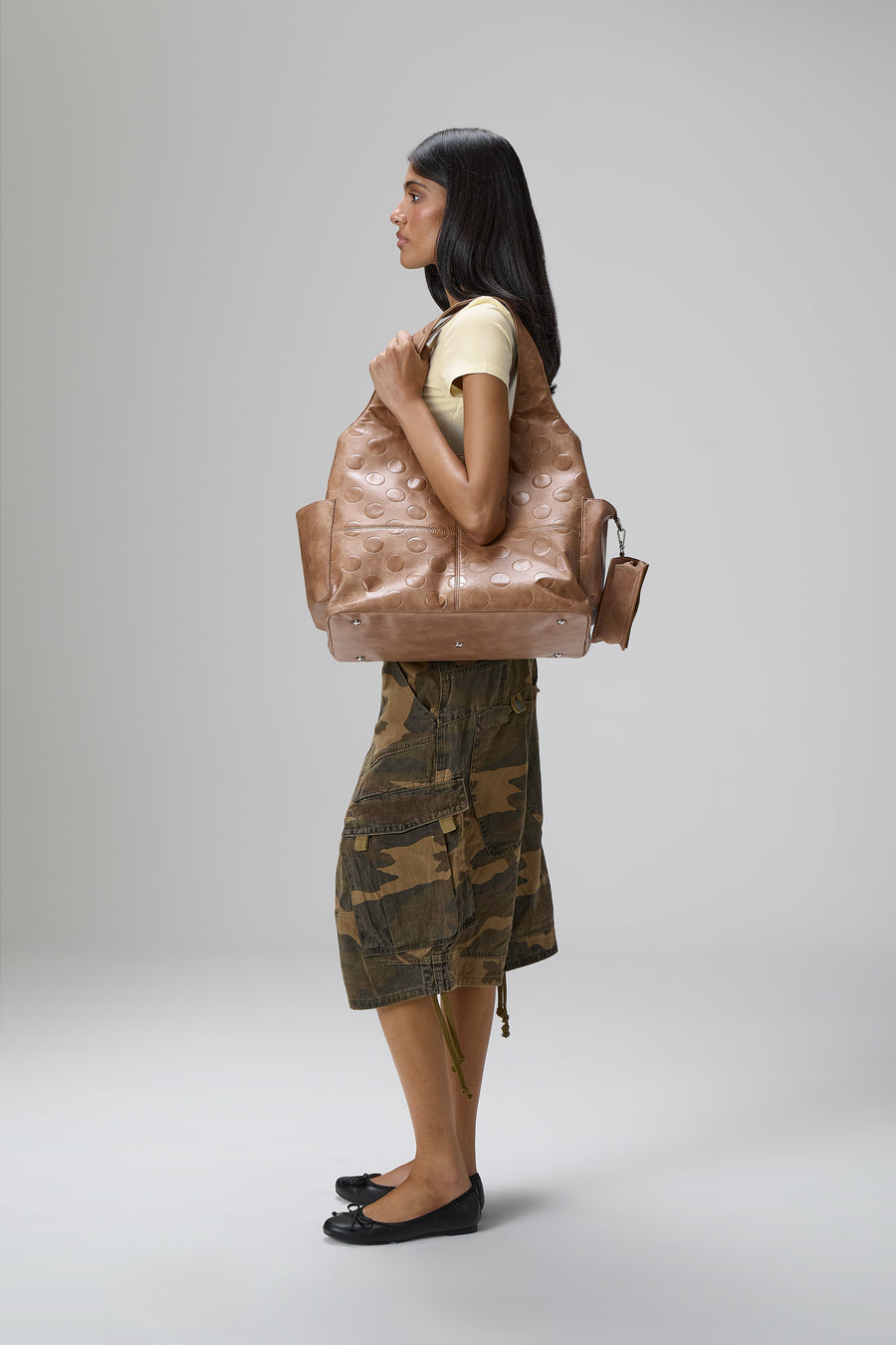 Otis Polka Embossed Tote in Classic Tan