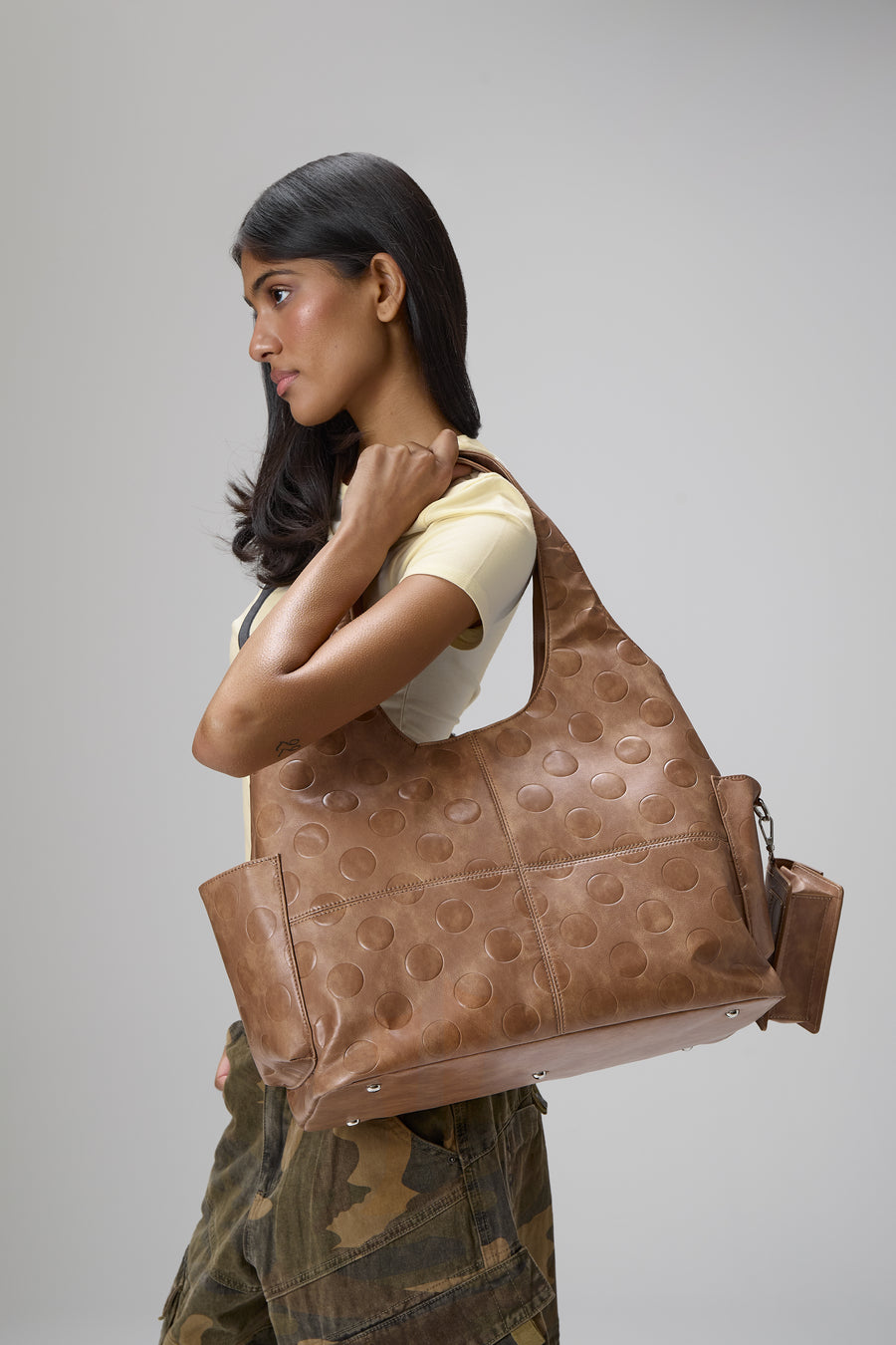 Otis Polka Embossed Tote in Classic Tan