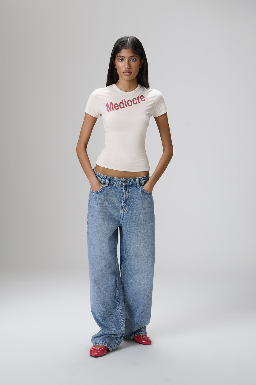 Mediocre Stretch Baby Tee in Light Grey