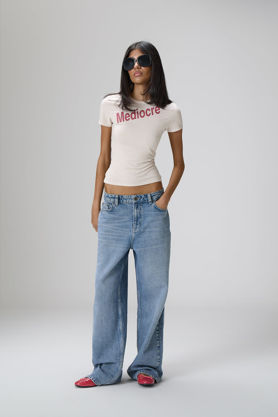 Mediocre Stretch Baby Tee in Light Grey