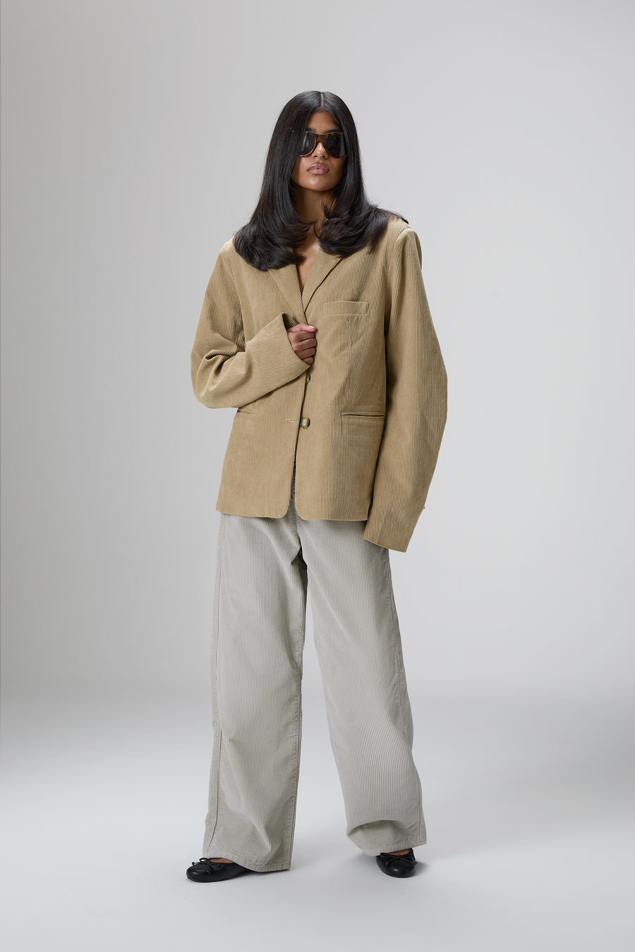 Malt Oversized Cord Blazer in Classic Beige