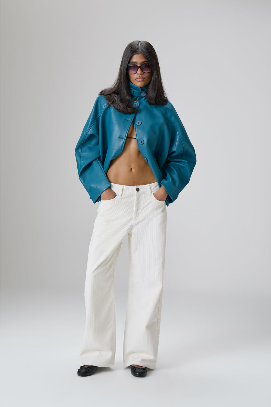 Hollies Classic Faux Leather Jacket in Dark Cyan