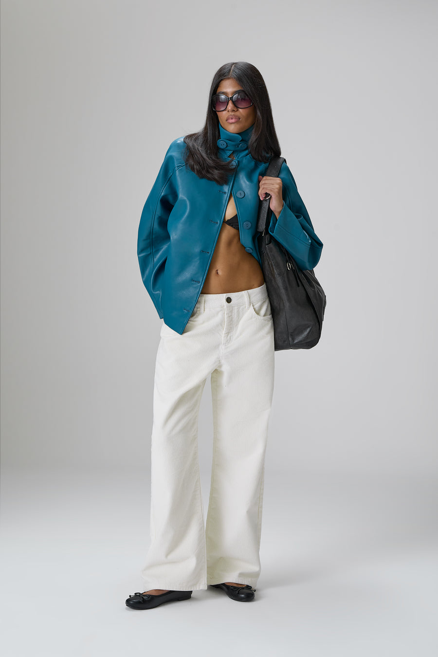 Hollies Classic Faux Leather Jacket in Dark Cyan