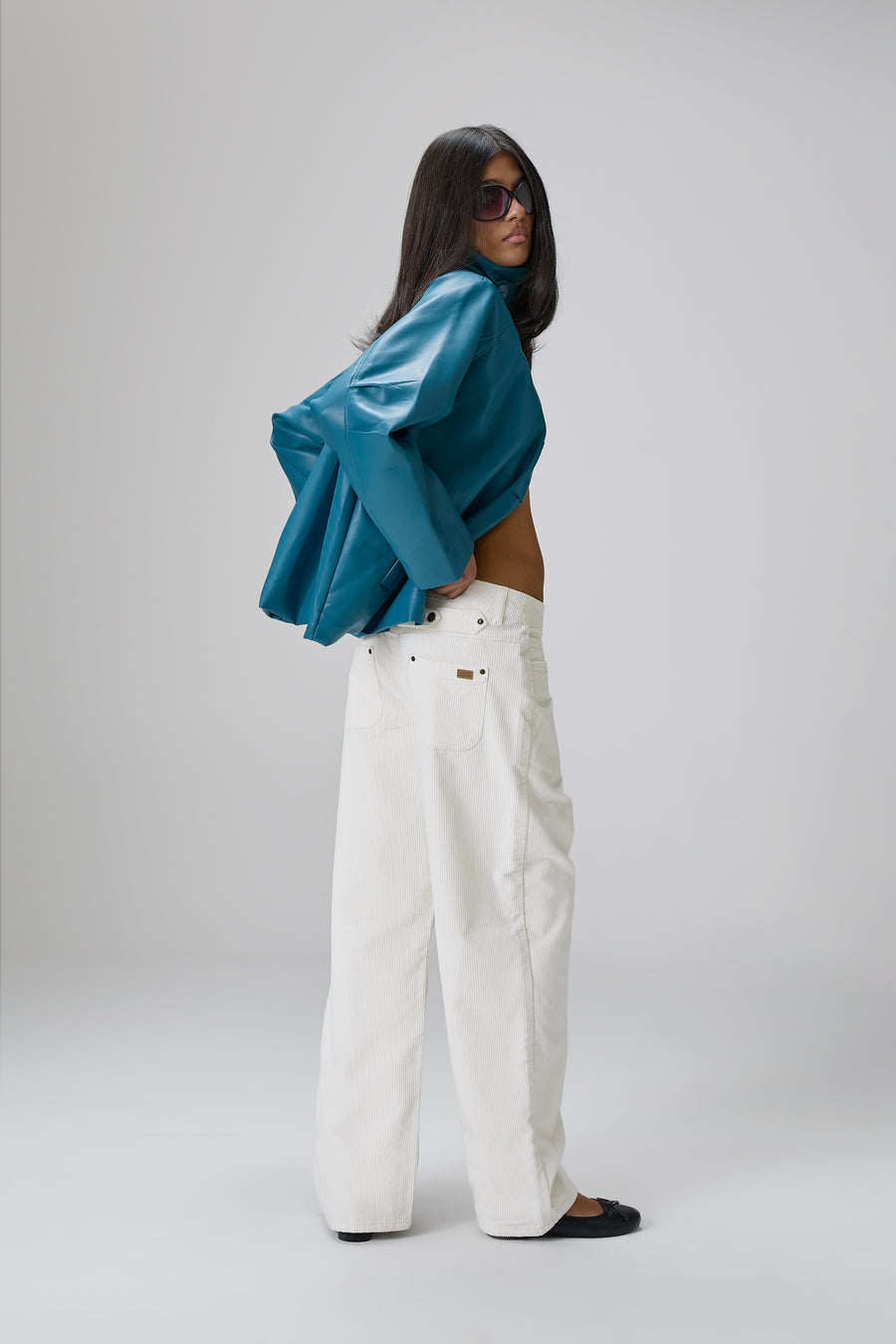 Hollies Classic Faux Leather Jacket in Dark Cyan