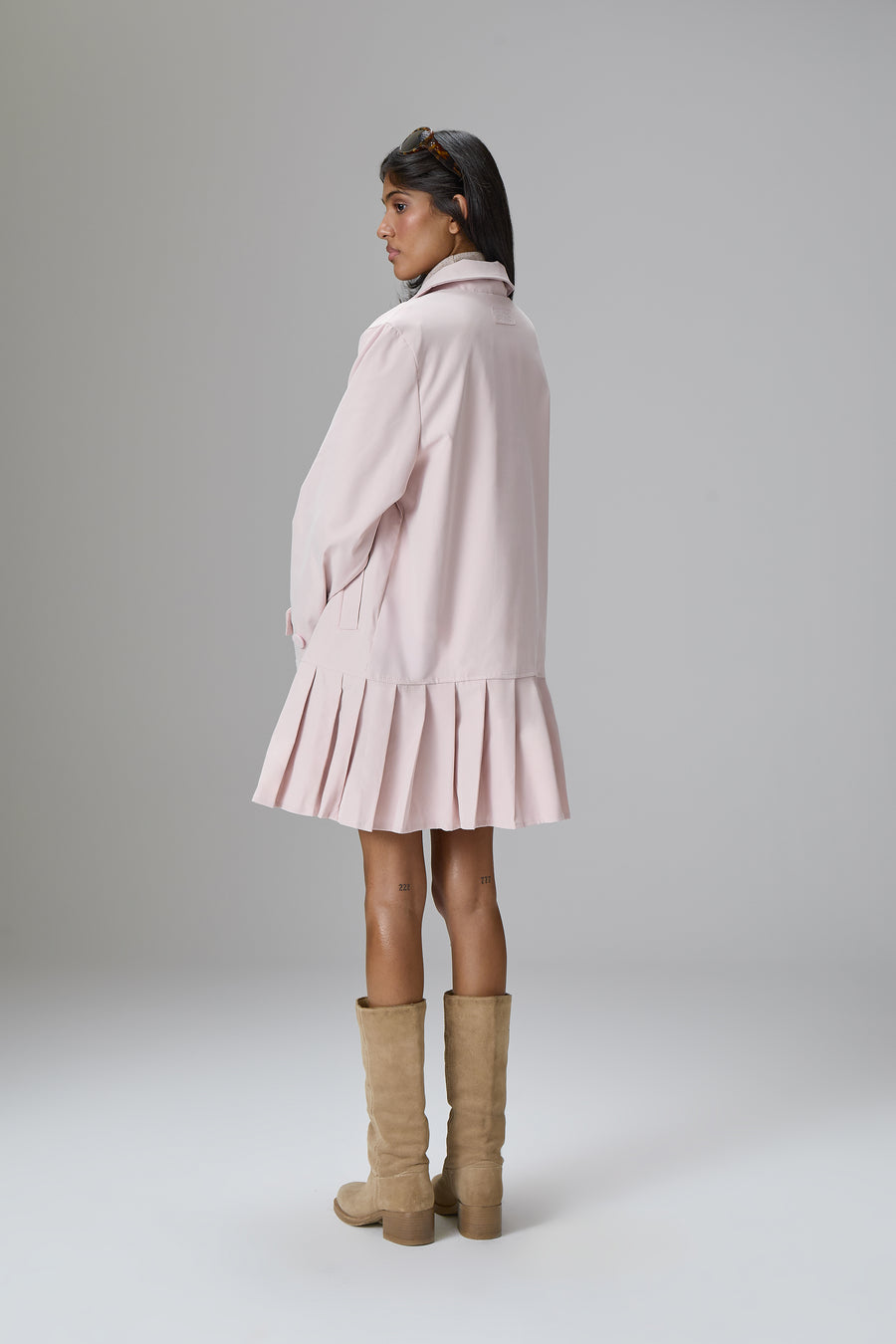 Patter Pleat Trench Coat in Pink
