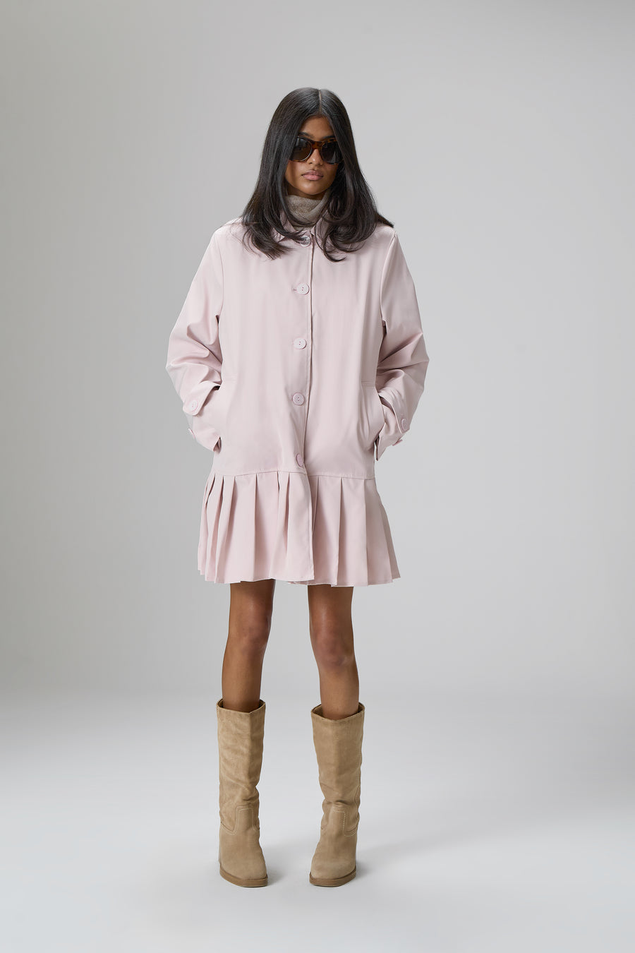 Patter Pleat Trench Coat in Pink