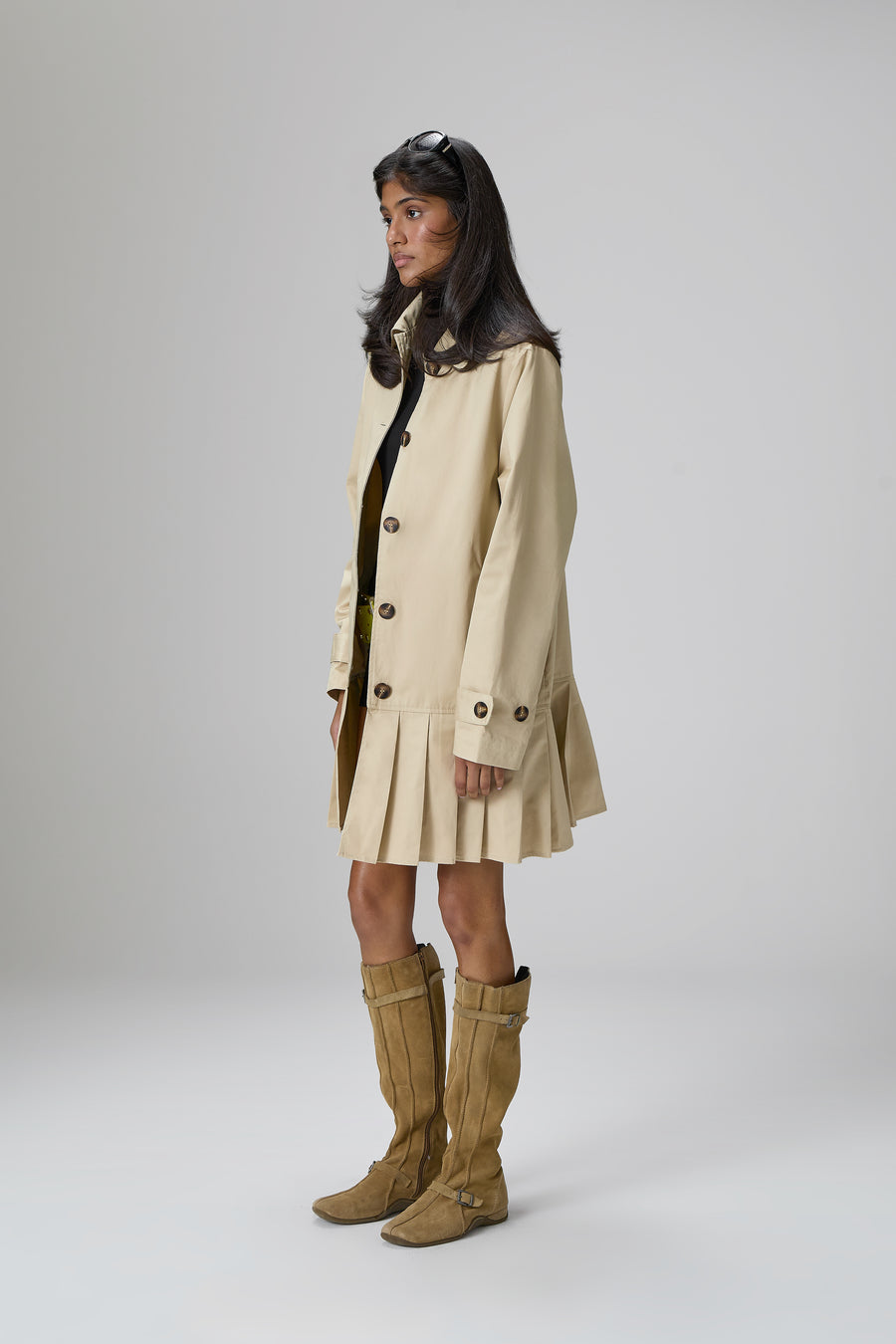 Patter Pleat Trench Coat in Classic Beige