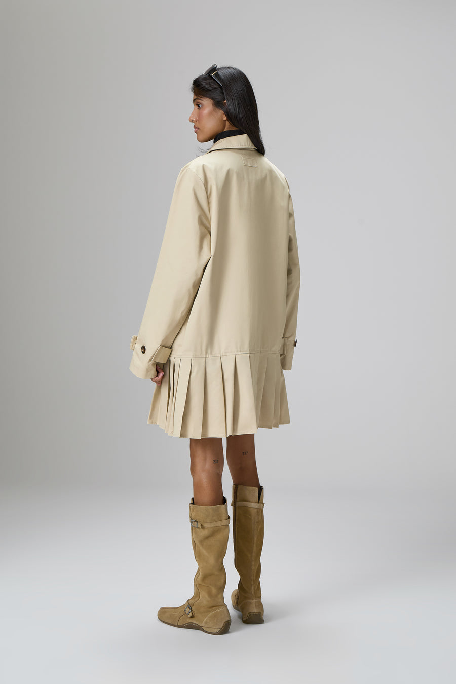 Patter Pleat Trench Coat in Classic Beige