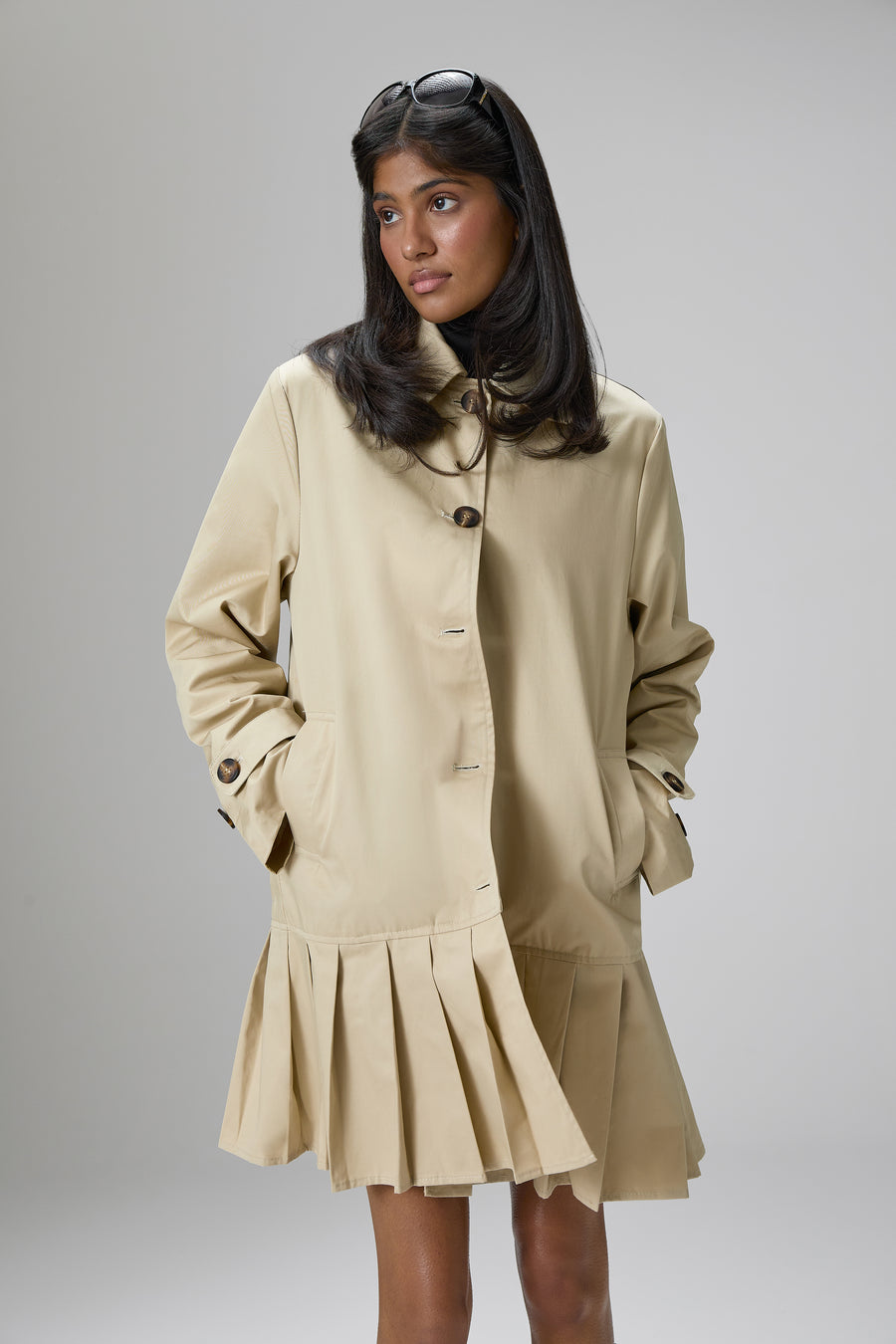 Patter Pleat Trench Coat in Classic Beige
