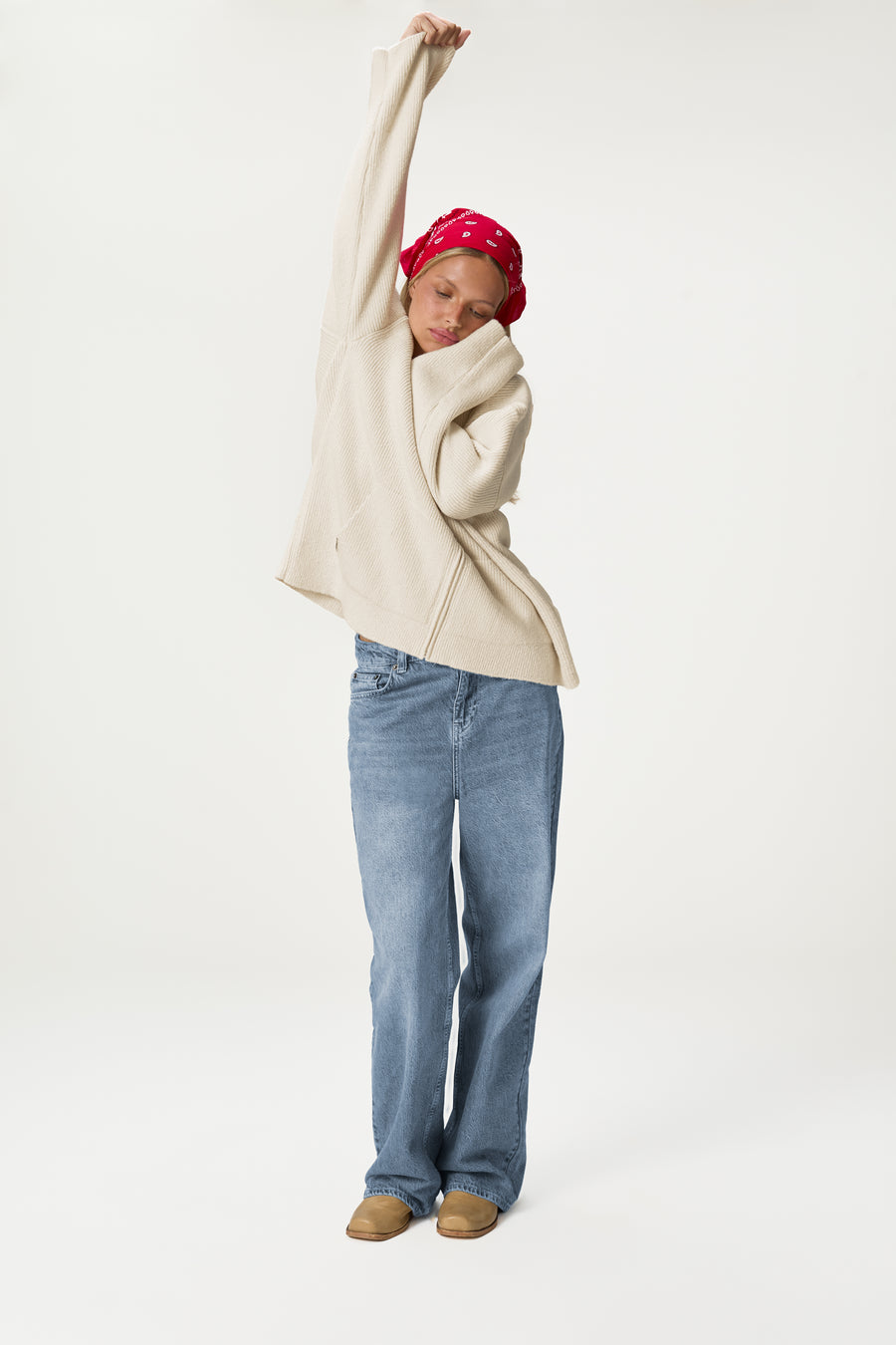 Freckle Knit Zip Up in Cream