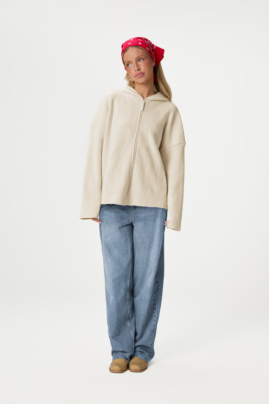 Freckle Knit Zip Up in Cream