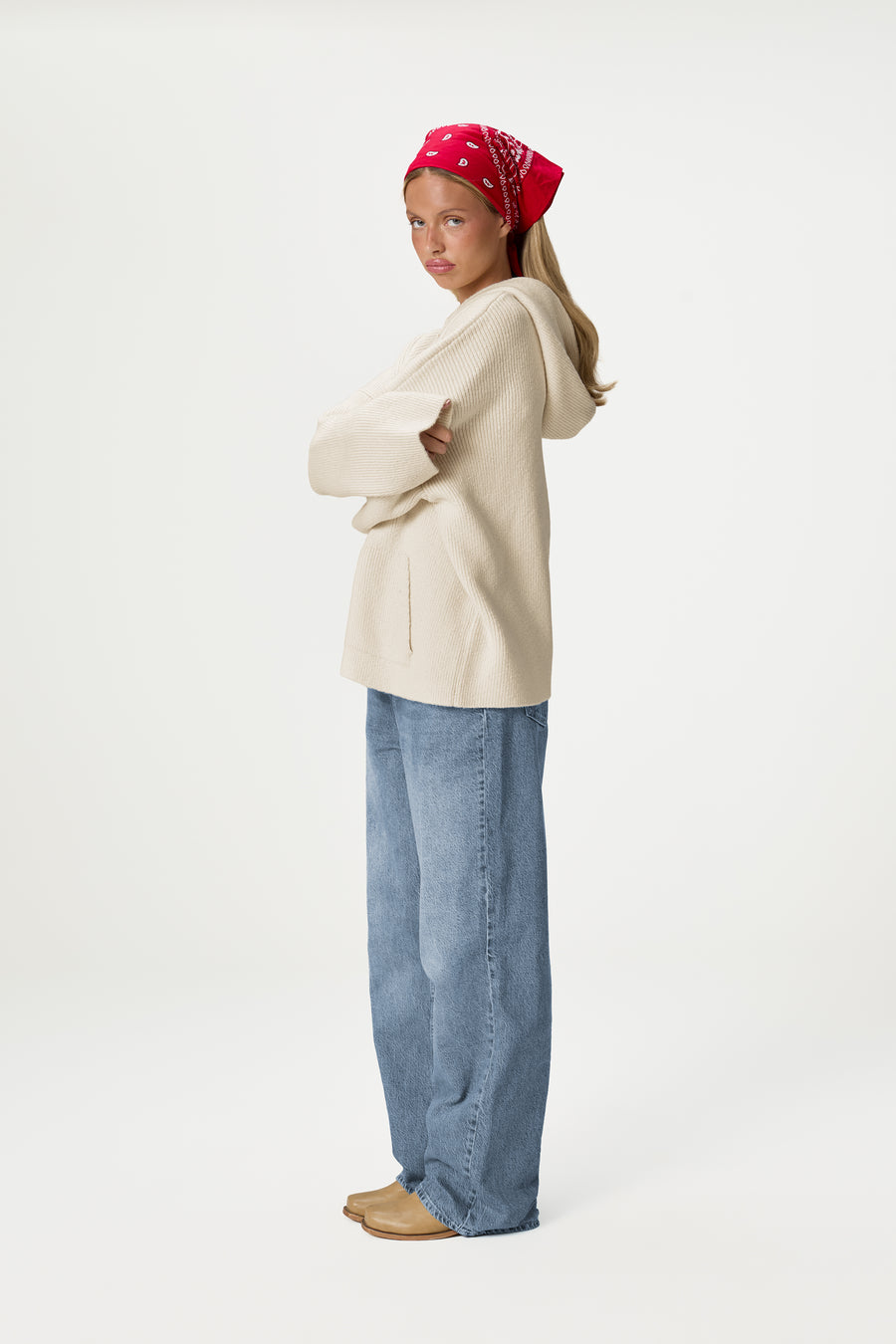Freckle Knit Zip Up in Cream