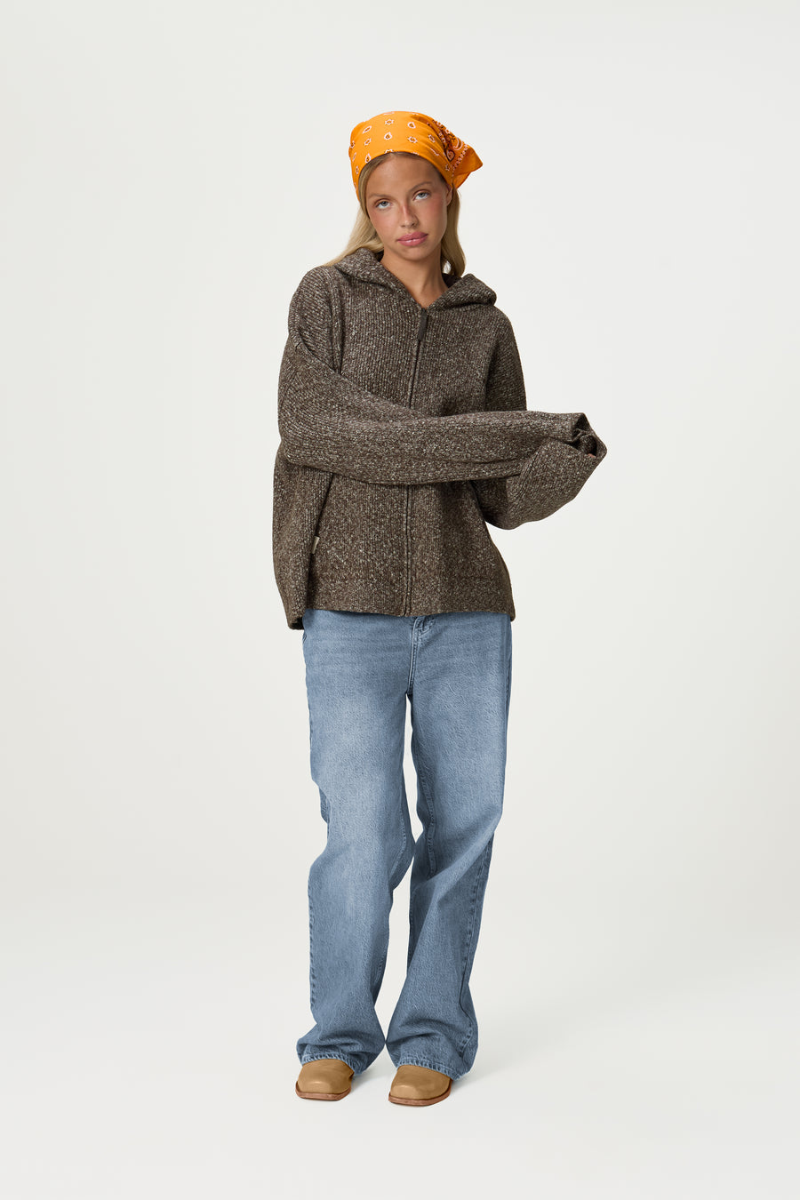 Freckle Knit Zip Up in Brown Marl