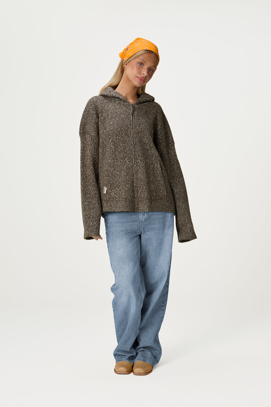 Freckle Knit Zip Up in Brown Marl