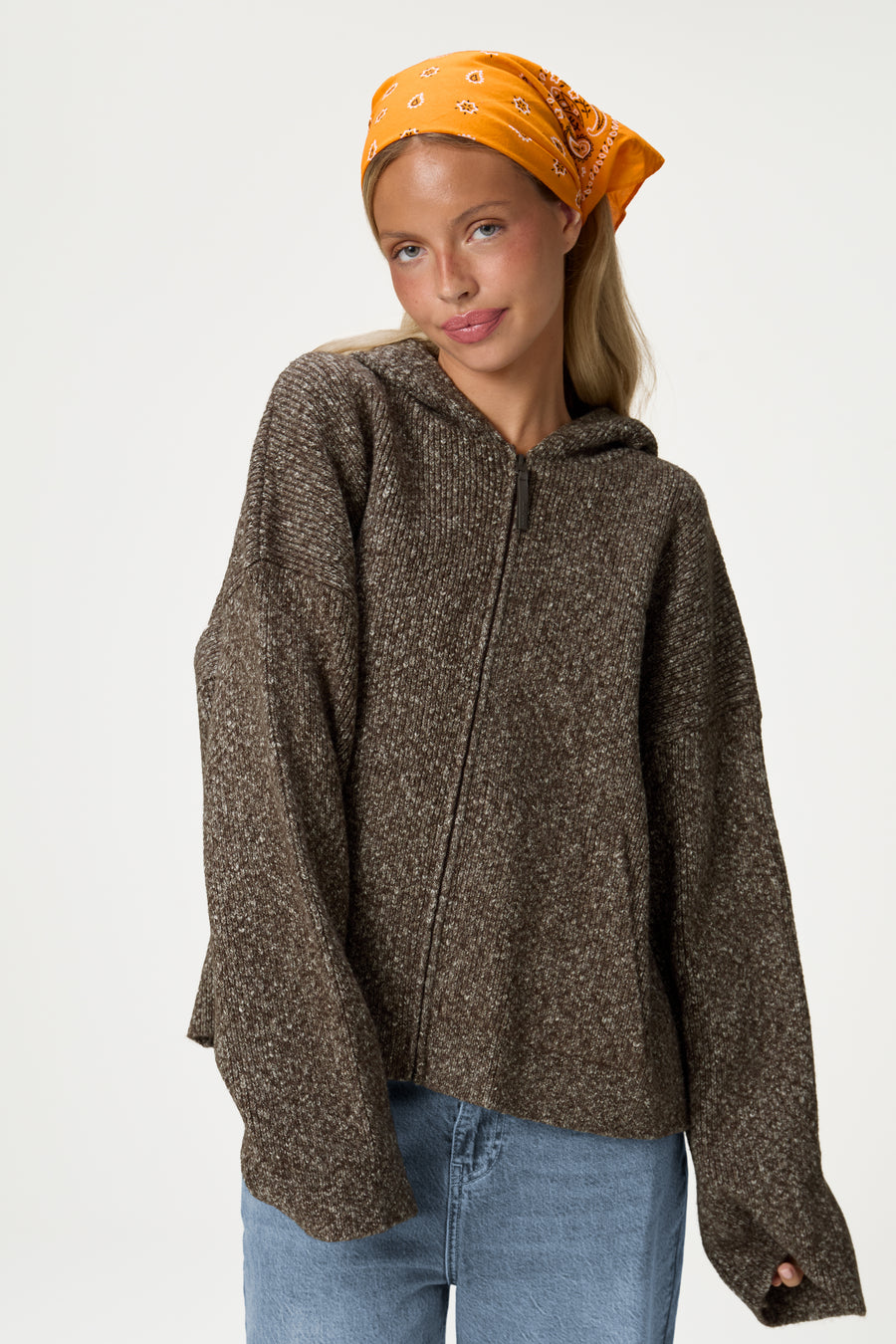 Freckle Knit Zip Up in Brown Marl