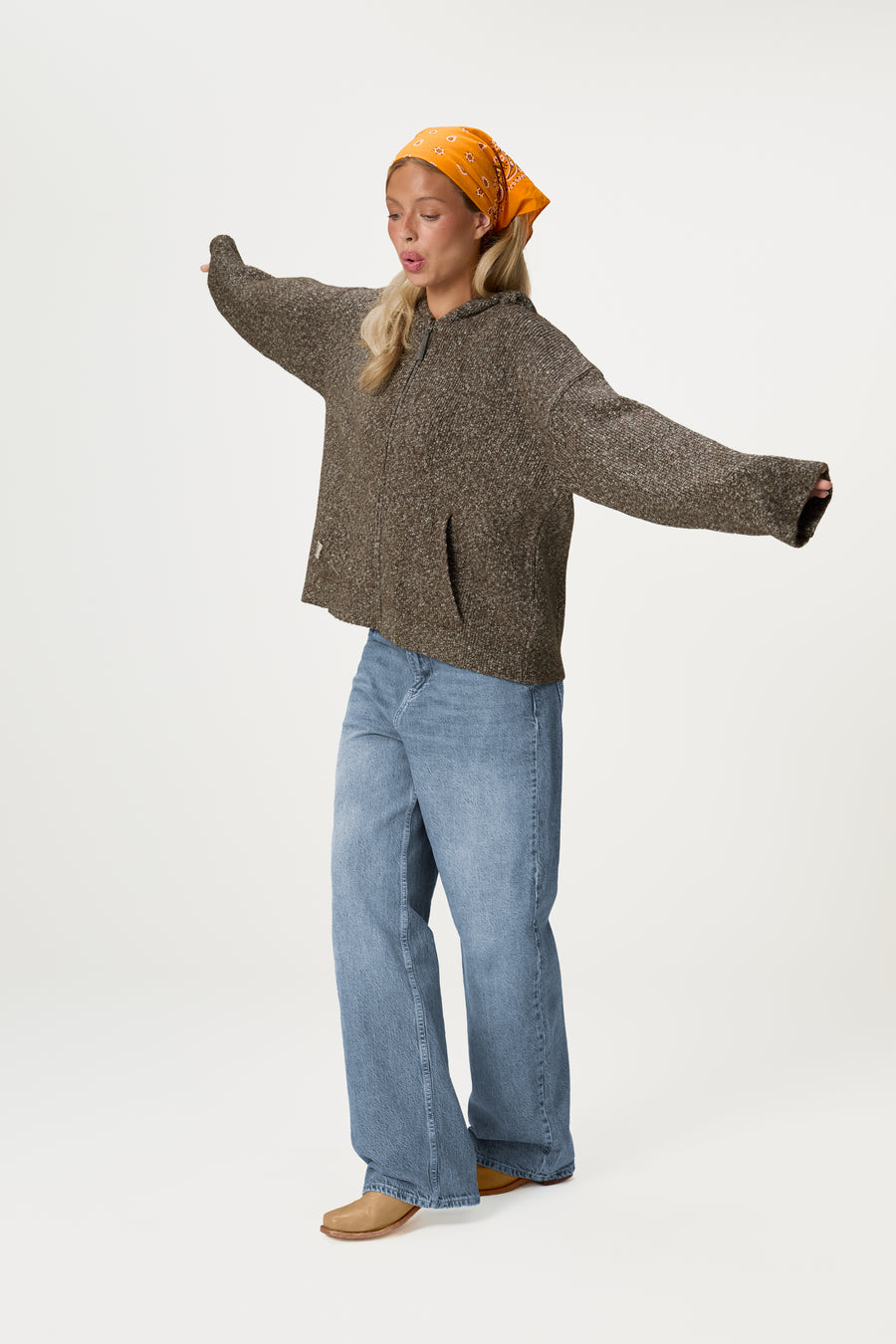 Freckle Knit Zip Up in Brown Marl
