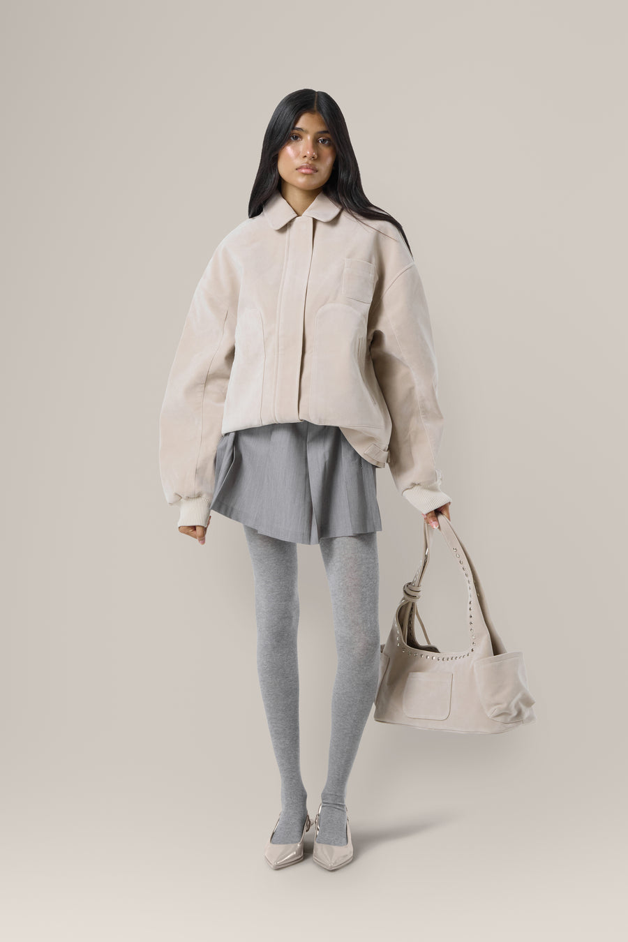 Martha Faux Suede Jacket in Beige