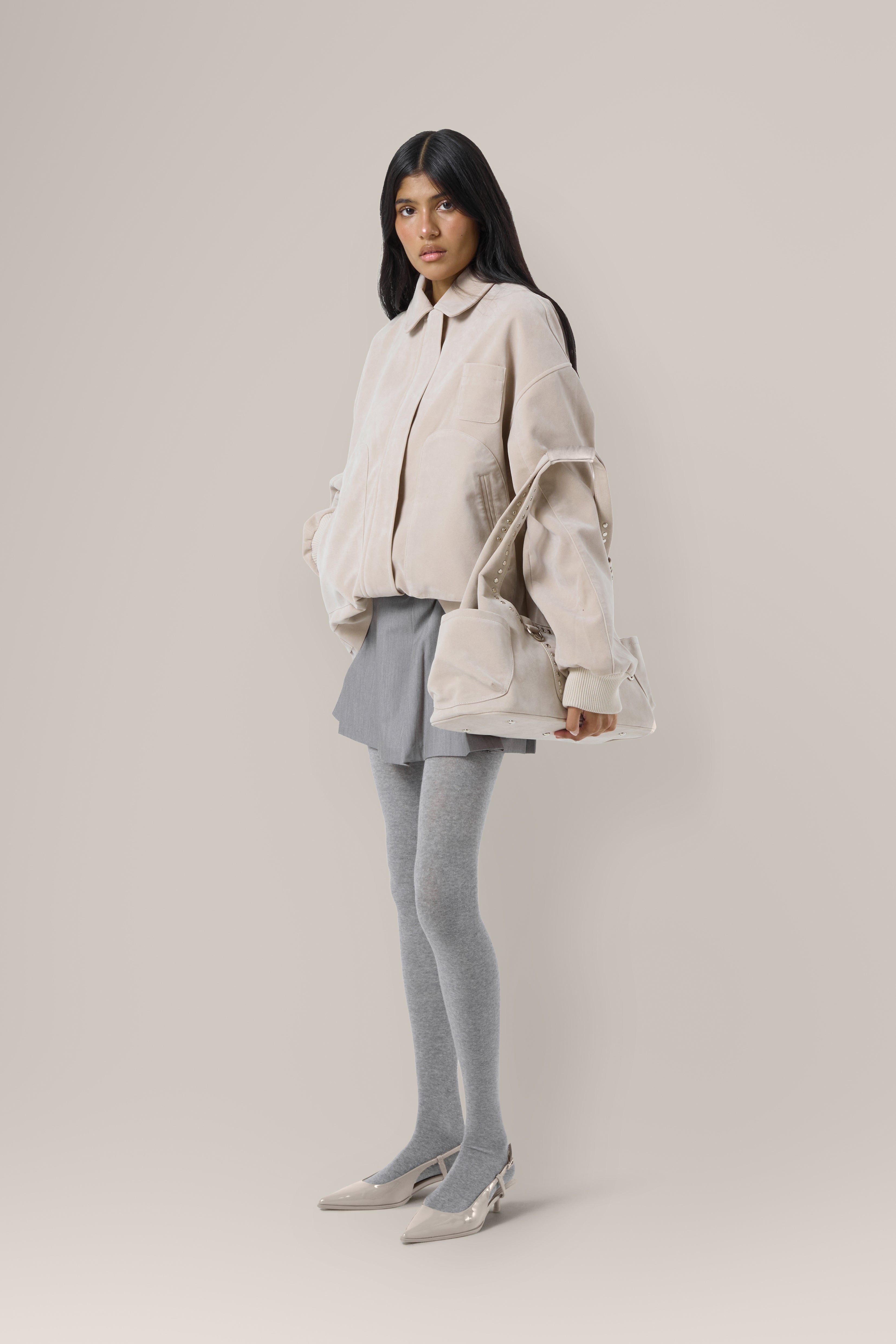 Martha Faux Suede Jacket in Beige