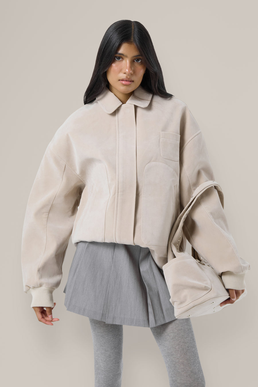 Martha Faux Suede Jacket in Beige