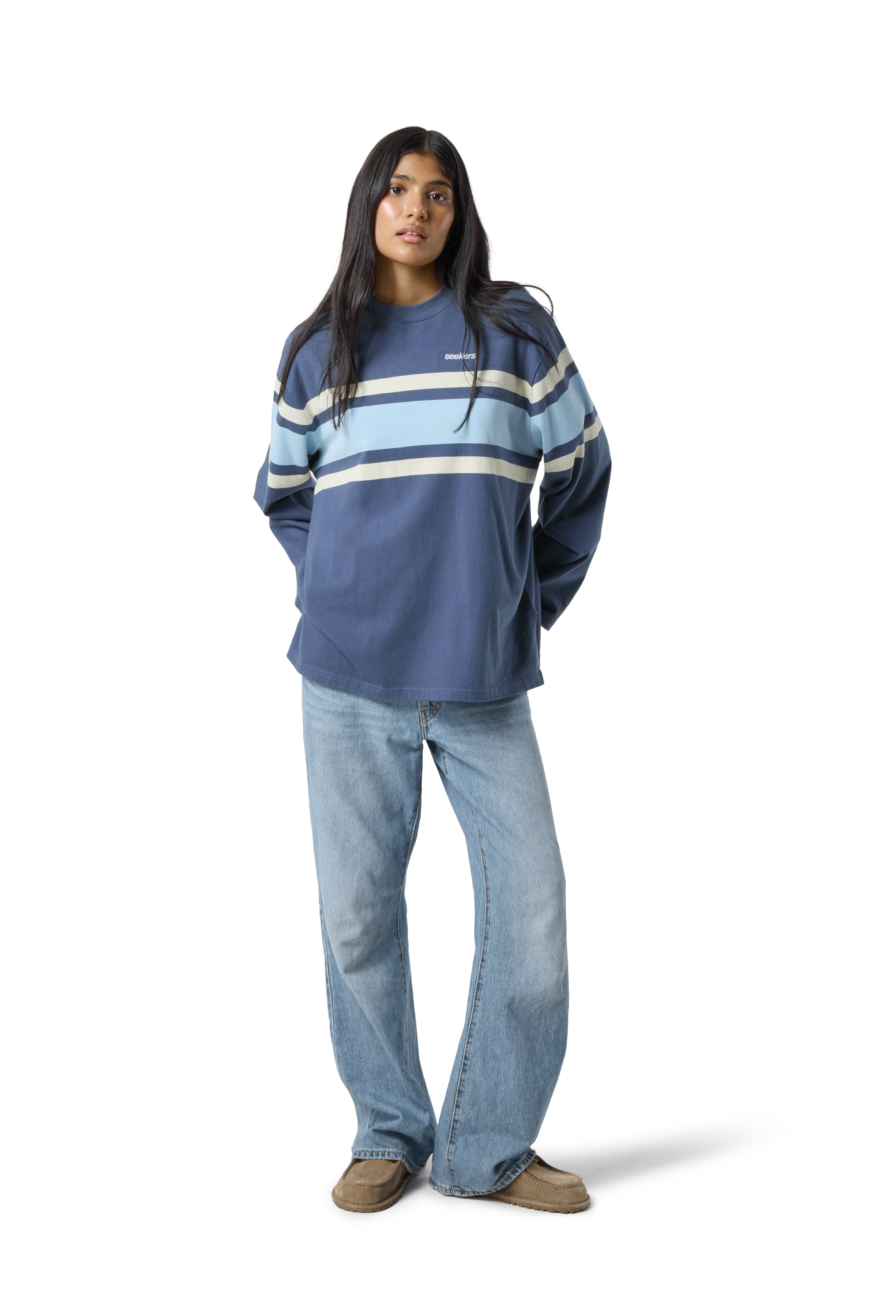 Boardwalk Long Sleeve Tee in Mid Blue