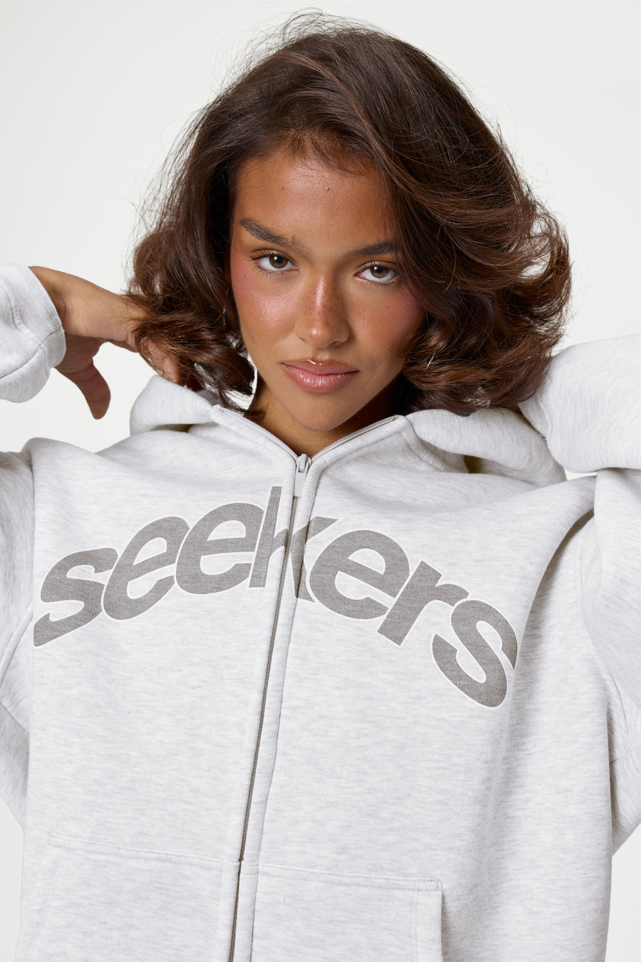Seekers Doozy Zip Up Hoodie in Grey Marl