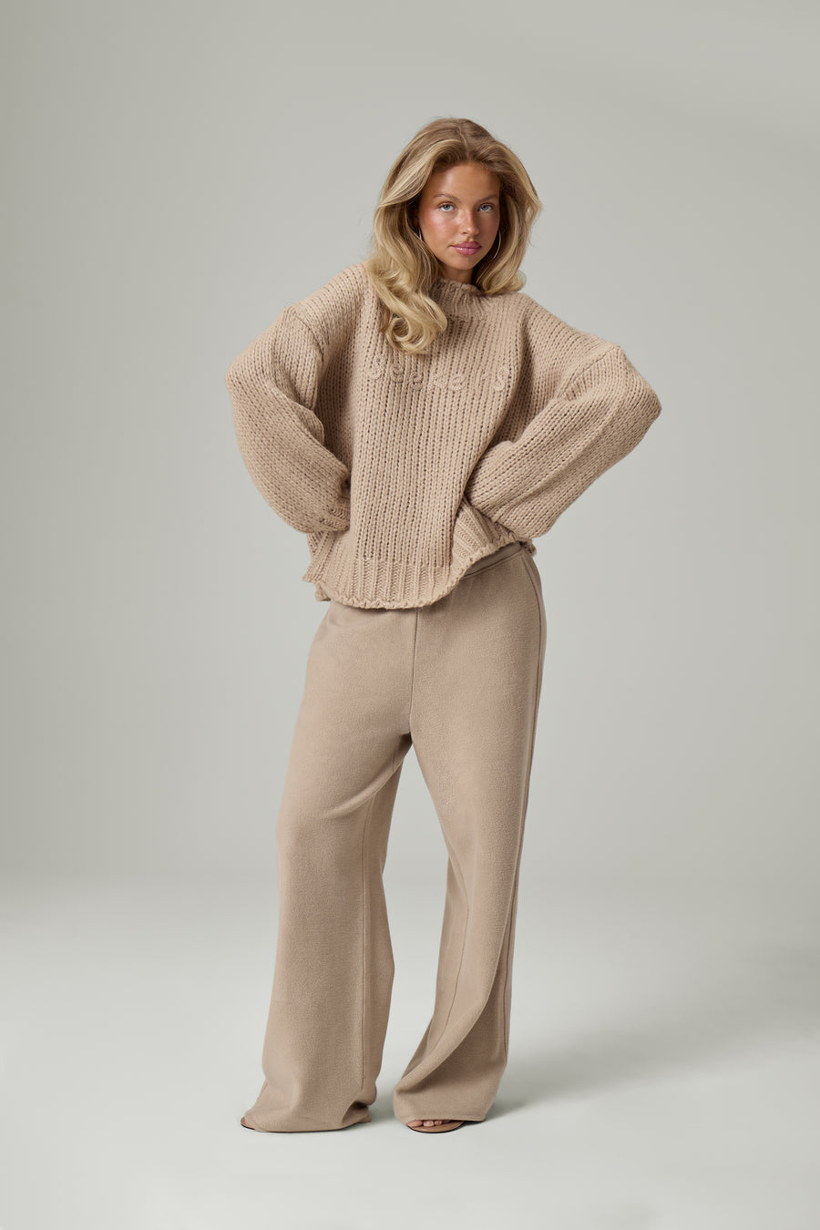 Shep Rolltop Knit Sweater in Beige