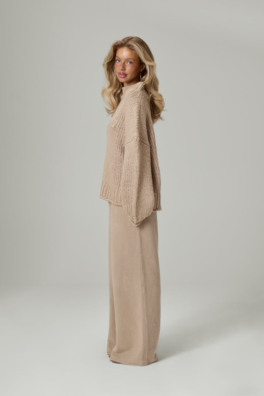 Shep Rolltop Knit Sweater in Beige
