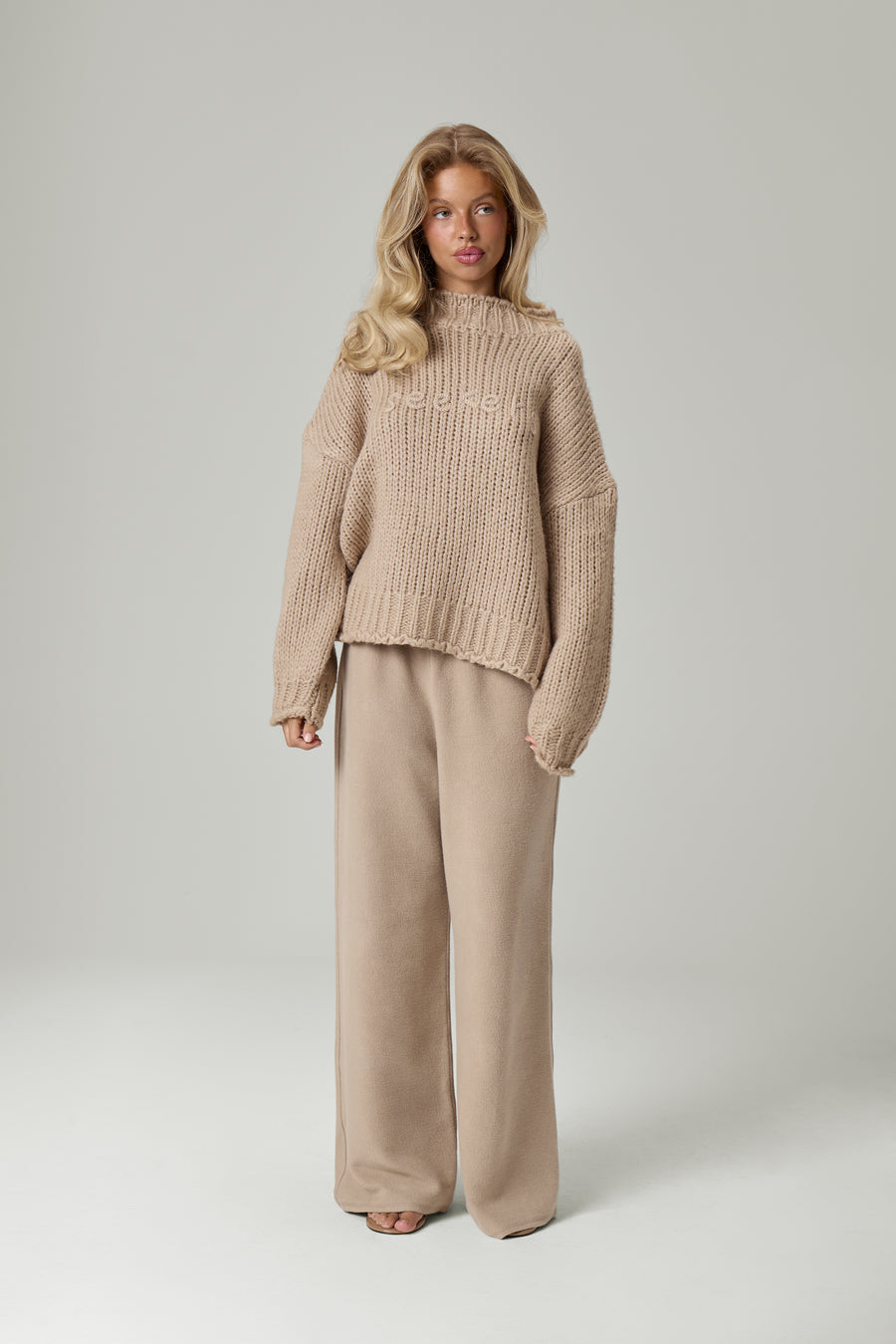 Shep Rolltop Knit Sweater in Beige