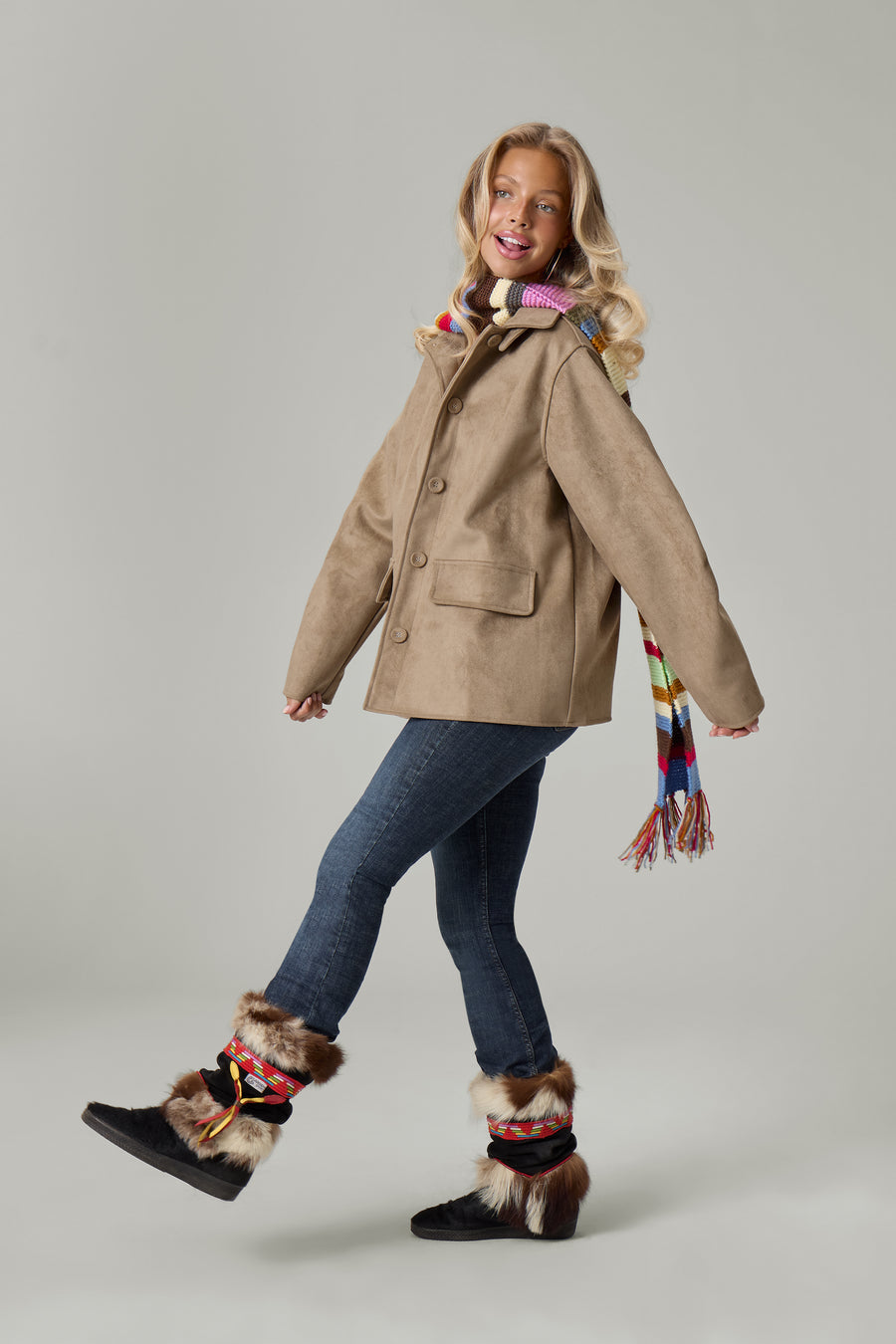 Elmer Faux Suede Button Jacket in Tan