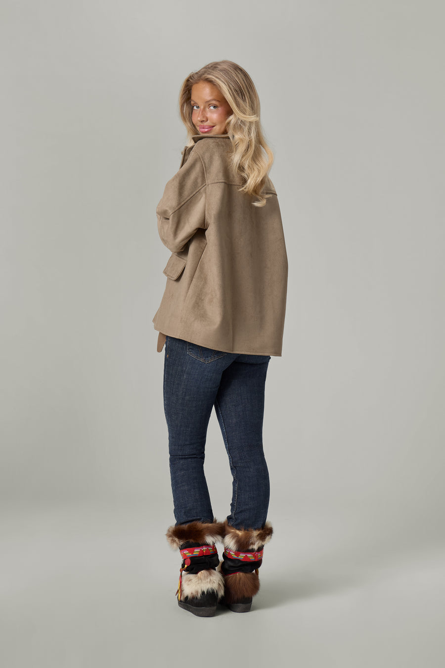 Elmer Faux Suede Button Jacket in Tan