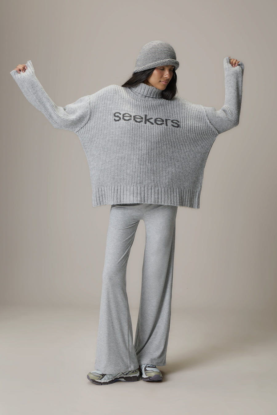 Misty Roll Neck Knit Jumper in Grey