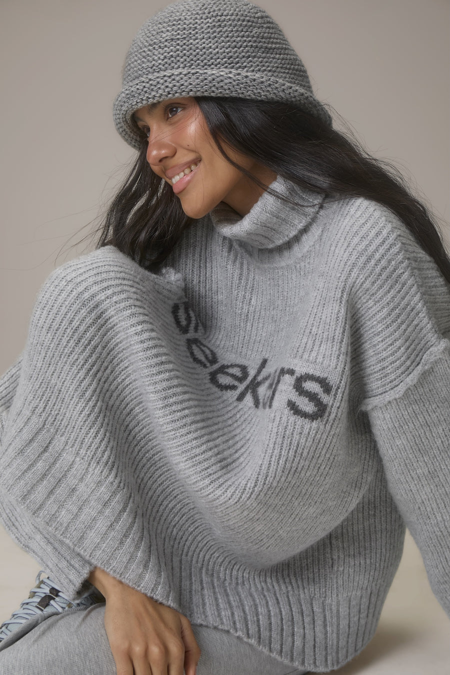 Misty Roll Neck Knit Jumper in Grey
